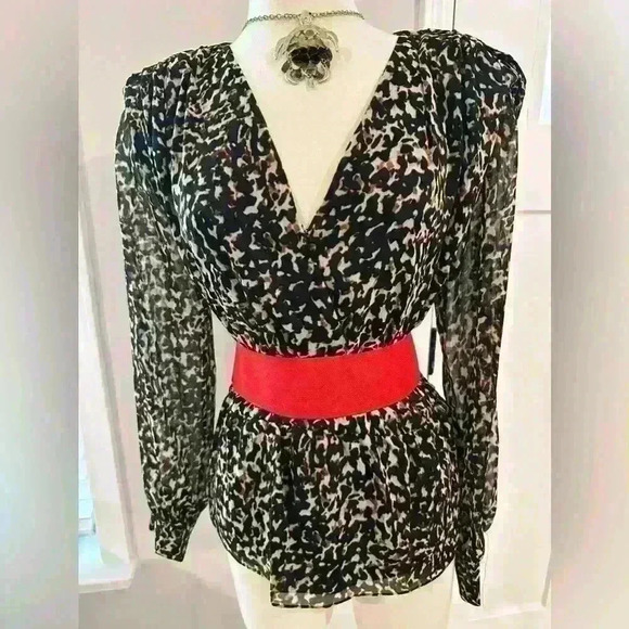 DKNY Womens Faux Wrap Animal Print Blouse - Picture 3 of 3